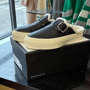 J/Slides Gilly Black Leather Slip-Ons